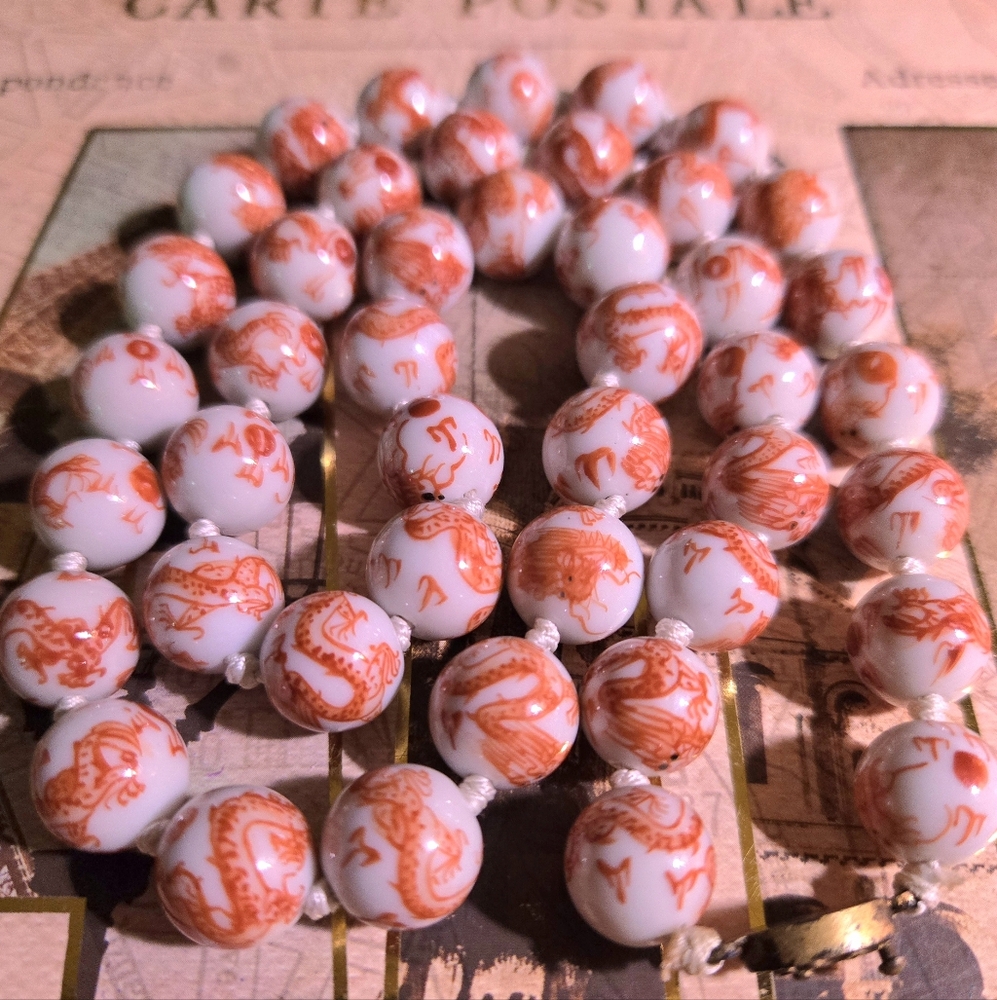 Antique Chinese Hand Painted Porcelain Beaded Necklace